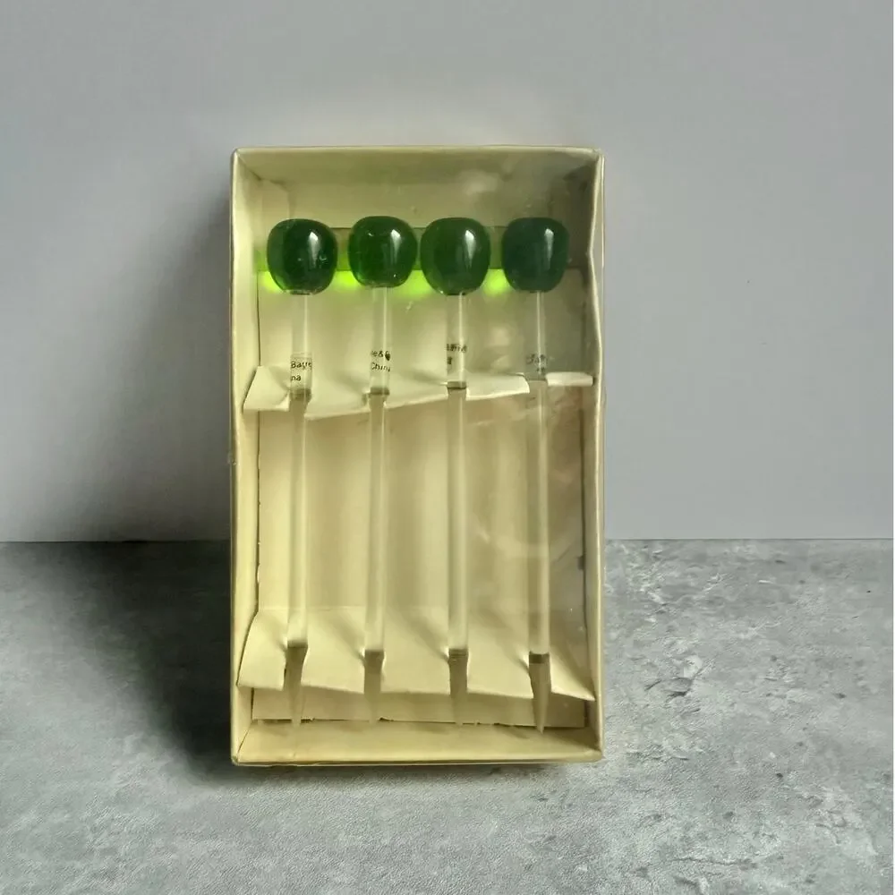 Crate & Barrel Hand Blown Glass Olive Cocktail Picks Swizzle Sticks 90s Vintage